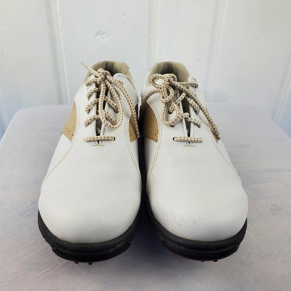 Footjoy FJ Greenjoys Womens White Beige Leather Lace Up Spiked Golf Shoes Sz 8M - Picture 3 of 12